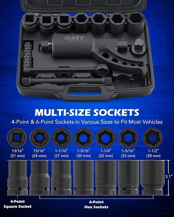 Orion Motor Tech 11pc 1" Drive 6800 Nm Torque Multiplier | 1:64 Labor Saving, 21-38mm Cr-V Sockets, for Semi Trucks RVs Buses