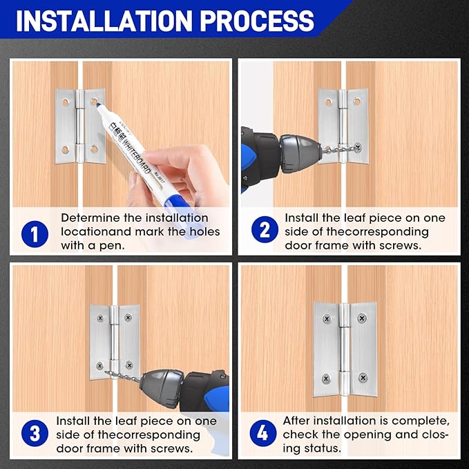 20 PCS 2 inches Door Hinge Cabinet Door Hinges Stainless Steel Butt Hinges Home Furniture Hinges Bisagras for Door, Window, Case Lid, Wooden Box Chest with 120 Mounting Screws, Silver