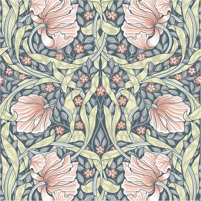 HAOKHOME Vintage Floral Wallpaper Peel and Stick Botanical Grey/Terracotta Wall Murals Home Kitchen Bedroom Decor by William Morris 17.3in x 32.8ft