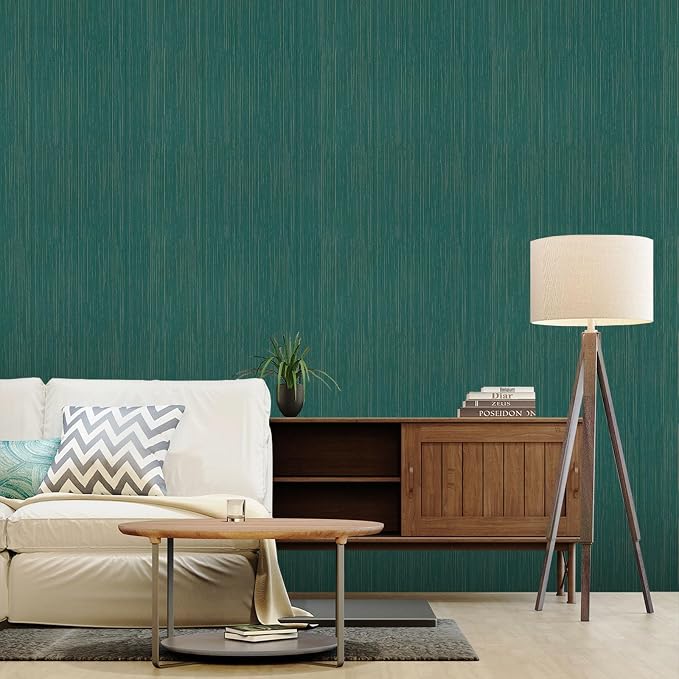 Teal Grasscloth Peel and Stick Wallpaper Vintage Texture Removable Waterproof Wallpaper for Room Walls, Cabinets, Furniture, Drawers, Desk A Set of 23.6"x480"