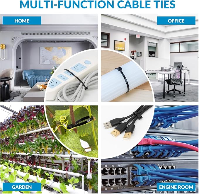 XINGO 14 inch Zip Ties 1200 PCS, Black Zip Ties 1000 Pack +White 200 Pack, with 40lb Tensile Strength, UV Resistant Cable Ties, Premium Self-locking Plastic Ties for Indoor and Outdoor Use