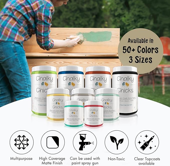 Chalky Chicks 16 Fl Oz Matte Olive Wood (Taupe) Chalk Paint for Furniture Without Sanding - No Prep Furniture Paint No Sanding All in One for Crafts, Wood, Walls, Cabinet, Metal, Dresser, Farmhouse