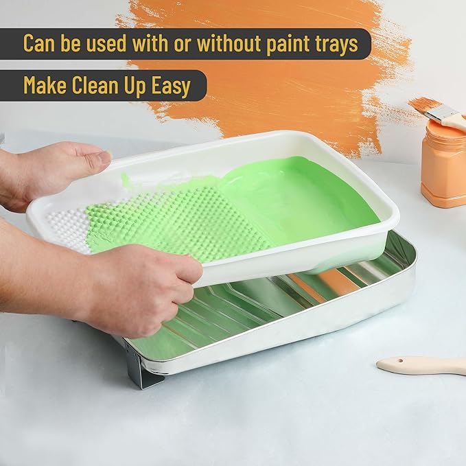 Bates- Paint Tray Liner, 9 Inch, 31 pcs, One Metal Paint Tray, 30 pcs White Plastic Paint Pan Liners