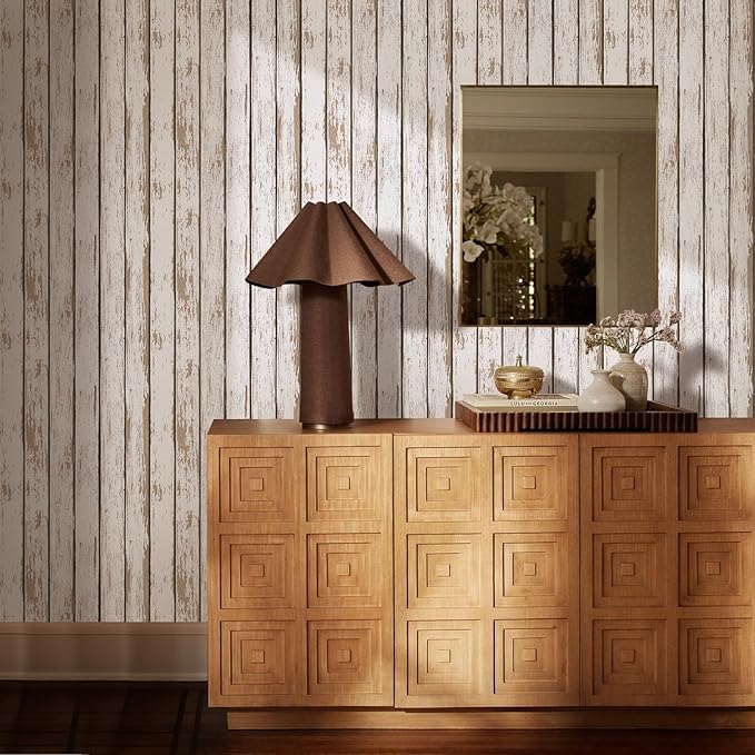 COMSTICKC Peel and Stick Faux Wood Wall Sticker Wall Panels, 10 Pcs of 12" x 12", Ultra-Light Thin PVC 3D Fake Wood Shiplap Self-Adhesive Wall Covering Wallpaper for Interior Farmhouse Decor