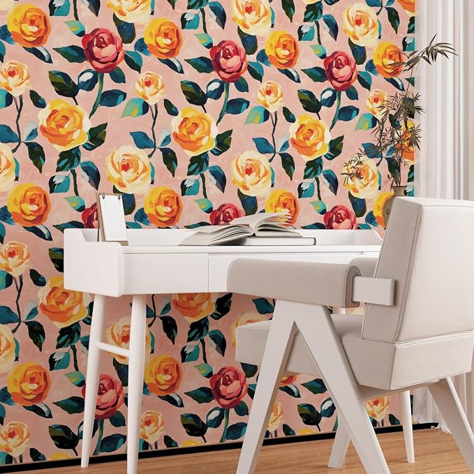 Watercolor Boho Floral Peel and Stick Wallpaper 17.5" x393",Colorful | Self Adhesive/Removable/Waterproof/Thick Vinyl Contact Paper for Bathroom Bedroom Shelf Cabinet Drawer,Prepasted,Easy Peel