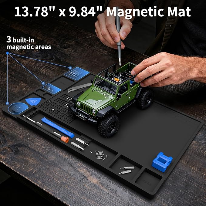 STREBITO Soldering Mat Silicone Work Mat, Heat Resistant 932°F, Magnetic Mat for Screws and Tools, Solder Mat Electronics Mat for Watch, Phone, Tablet, Eyeglass, Knife, Size 13.8" x 9.9" (Black)