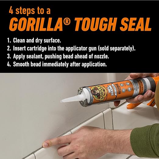 Gorilla 100% Silicone Sealant All Purpose, 10 Ounce Cartridge, Clear (Pack of 2)