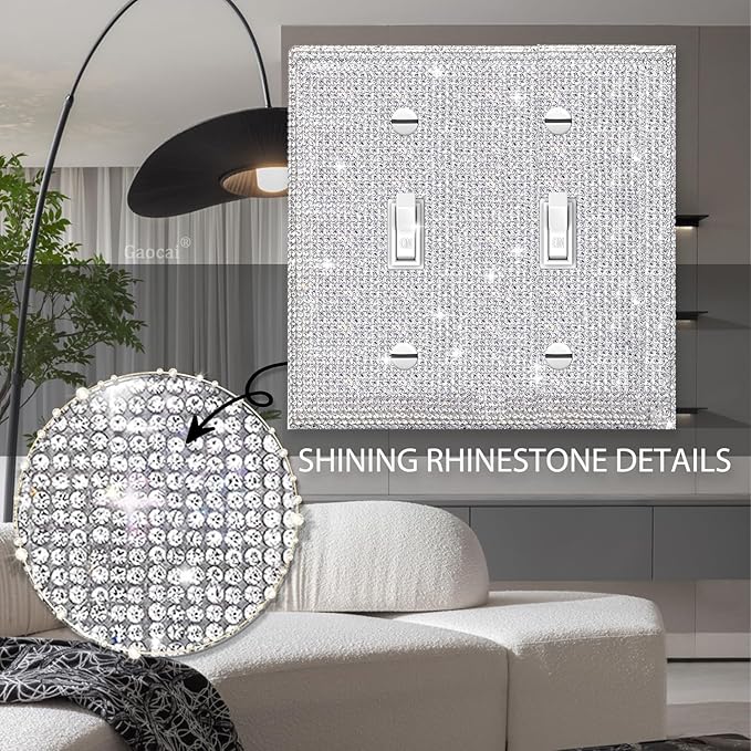 Silver Shiny Silver Rhinestones Switch Wall Plate Double Gang Toggle Light Switch Covers Decorator Plate Outlet Wall Plates