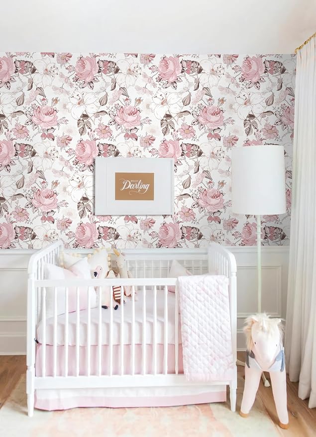 Hopepak Floral Peel and Stick Wallpaper Modern Pink Wall Paper Self Adhesive Removable Contact Paper for Girls Bedroom Cabinets Bathroom Nursery Home Decoration 16.1'' x 118''