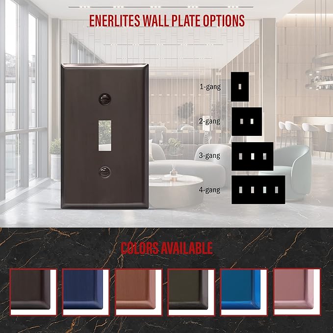 ENERLITES Toggle Light Switch Metal Wall Plate, Stainless Steel Switch Cover, Corrosion Resistant, Mid-Size 1-Gang 4.50" x 2.76", Stainless Steel 201, 7711-BBK, Brushed Black