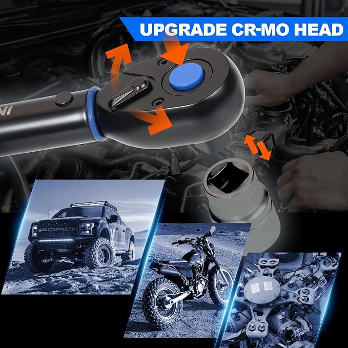 Torque Wrench 1/2, 10-180ft.lb, UPGRADE Torque Wrench Auto | 13.6 - 244.1Nm, ±3% Dual-Direction, 72 Tooth 1/2 torque wrench for Engine, Suspension & Spark Plug Maintenance