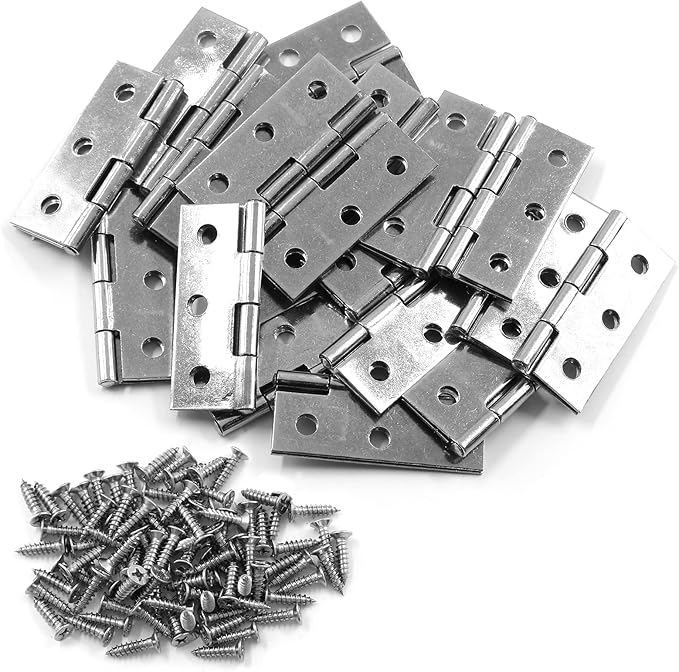 20 PCS Stainless Steel Folding Butt Hinges, 2 inch Silver Square Door Hinges with Screws for Wooden Box, Window Wood, Home Kitchen Furniture Hardware (45 x 32 x 1.0mm)