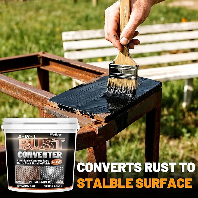 2-in-1 Rust Converter & Metal Primer, 1 Gallon Matte Black Rust Inhibitor Paint for Metal, Ultra Automotive Rust Reformer & Seal, Heat Resistance Trailer Paint for Chassis, Frame, Marine, Industrial