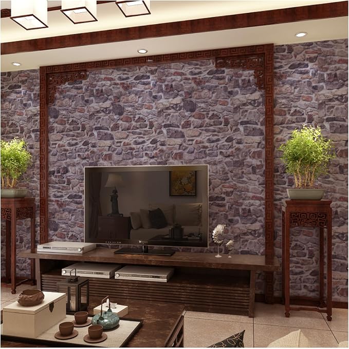 Peel and Stick Wallpaper Stone Brick Wall Paper Self-Adhesive Waterproof Decorative Covering Removable Vinyl Wallpaper Faux 3D Stone Look Brick Shelf Paper 15.7" X 196"