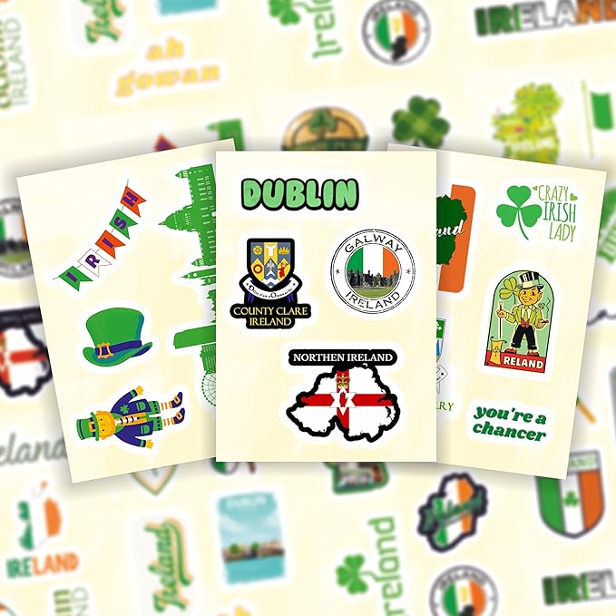 BulbaCraft Ireland Stickers, Irish Stickers for Water Bottle and Laptop - Ireland Party Supplies & Decorations, Waterproof Vinyl Decals, Gifts for Women & Men