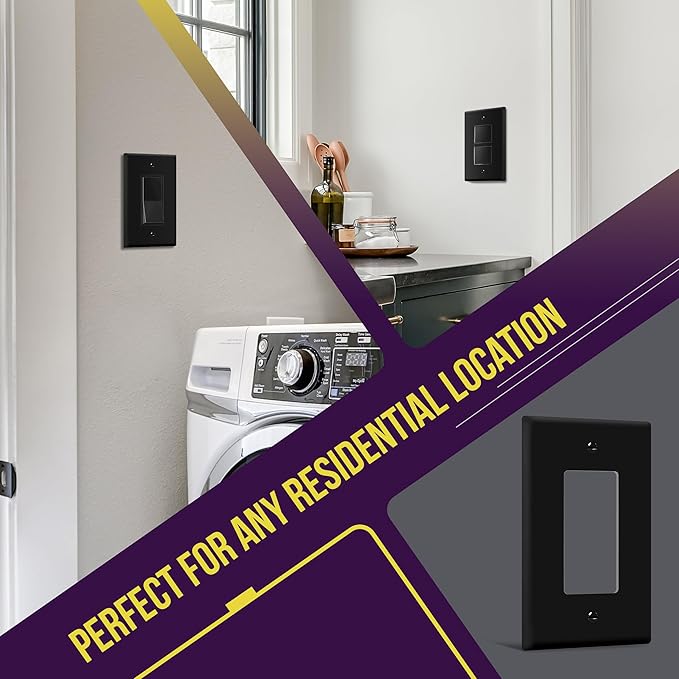 ENERLITES Decorator Light Switch or Receptacle Outlet Wall Plate, Gloss Finish, Midway Size 1-Gang 4.88" x 3.11", Polycarbonate Thermoplastic, UL Listed, 8831M-BK, Black