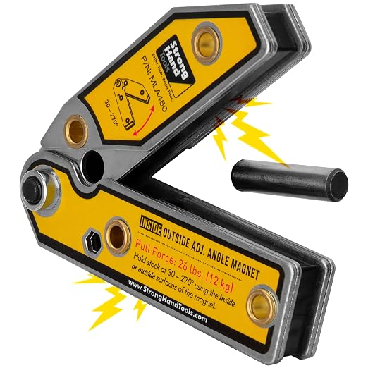 Strong Hand Tools Adjustable Angle Magnetic Square, Angle 30°-270°, Inside/Outside Magnets, Angle Setting Pin, Mag. Pull Force 26 lbs, Welding Square, "4.7", MLA450, Strong Hand Tools