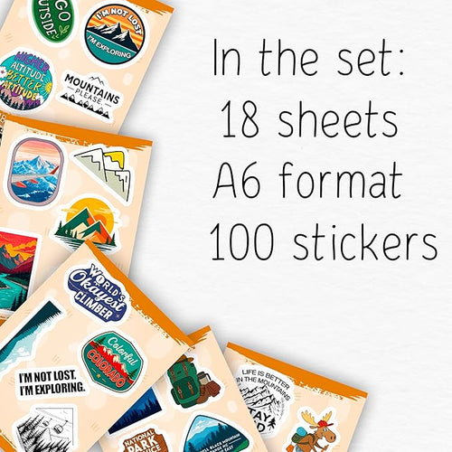 100Pcs Mountain Stickers for Scrapbooking, for Water Bottle, Laptop - Mountain Gifts & Party Decorations - Adventure, Camping Stickers, Nature Decals - Gift for Women & Men