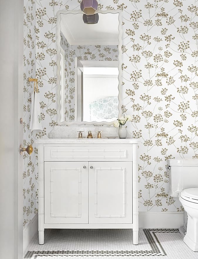 Hopepak Floral Peel and Stick Wallpaper Beige Contact Paper for Bedroom Leaf Removable Self Adhesive Wall Paper for Bathroom Modern Wallpaper for Walls Cabinets Shelf Liner Vinyl 17.3" x 78.7"