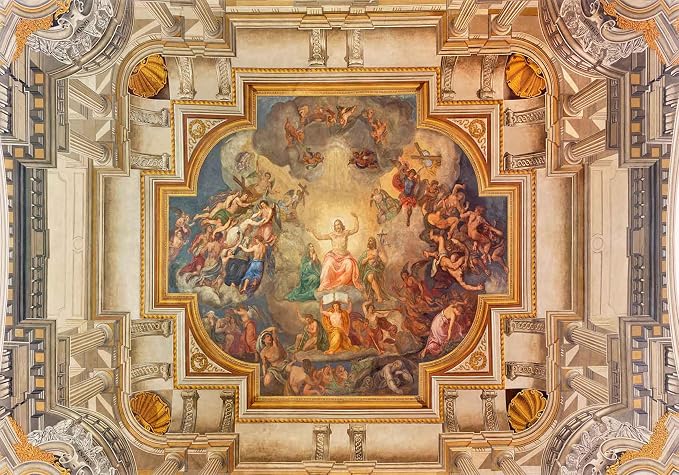 Jdayda Gold Rome Church Ceiling Wallpaper Mural Renaissance Art | 127"x96" Not Self-Adhesive Wall Mural Baroque Art Wall Decoration for Bedroom Living Room