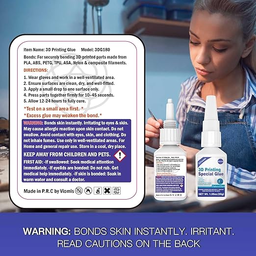 3D Printing Super Glue, Ultra-Thin Capillary Adhesive for PLA ABS PETG TPU, Professional Instant Bond for Micro Gaps & Seamless Post-Processing, Heat Resistant & Clear Finish, 30g
