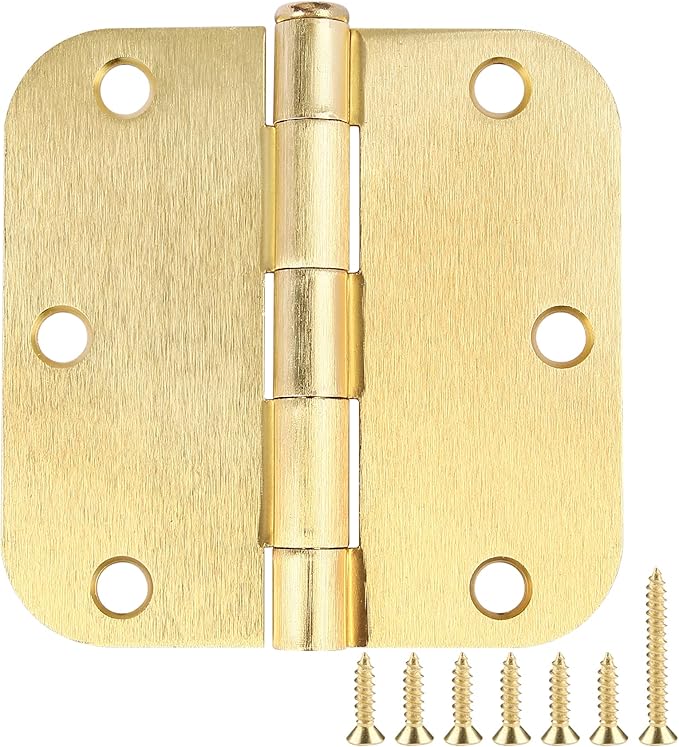 Rounded Door Hinges 3-1/2" x 3.5 inch, 5/8 Radius, Satin Brass 3 ½ Inch 18 Pack