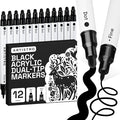 ARTISTRO 12 Black Precision Dual-Tip Acrylic Paint Markers – Paint Pens Set with Dot & Fine Tips for Fabric, Rock, Glass, Wood, Coloring Books – Classroom & Art Supplies Gift Teacher Appreciation Gift