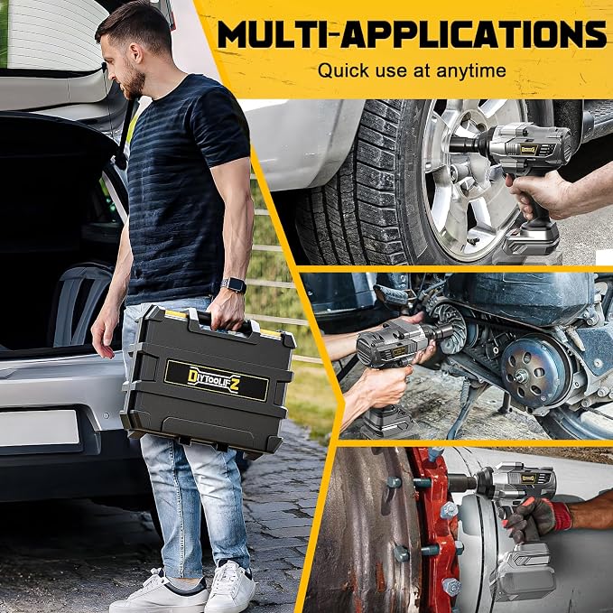 DIYtoolifz 1500Nm Cordless Impact Wrench 1/2" Compatible with Dewalt 20V | 1110 Ft-Lbs Brushless Motor; 3-Speed; 6 Pcs Sockets & Storage Case; For Tire Removal, Rusted Bolts & Heavy Equipment
