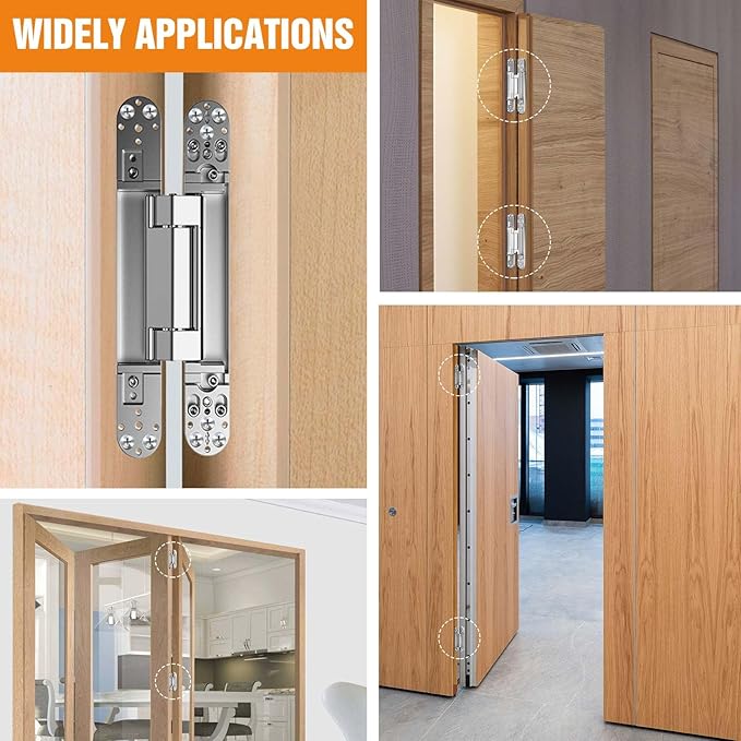 9.7" Hidden Door Hinge/Concealed Hinges,Invisible Hinges,Invisible Door Silent 180 Degree Swing Hinge 3-Way Adjustable Butt 9.7 x 3.3 x 1inch (Silvery, 9.7 inches)