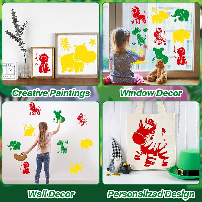 36pcs Animal Drawing Stencils for Kids 8 Inch Sidewalk Chalk Stencils Painting Large Washable Reusable Jungle Animals Themed Primary Shape Template for Kids Toddlers Preschool