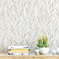 Safiyya 787"x17.3" Boho Peel and Stick Wallpaper Beige and White Wallpaper Leaf Self Adhesive Removable Wall Paper for Bathroom Bedroom Contact Paper for Walls Vinyl Roll