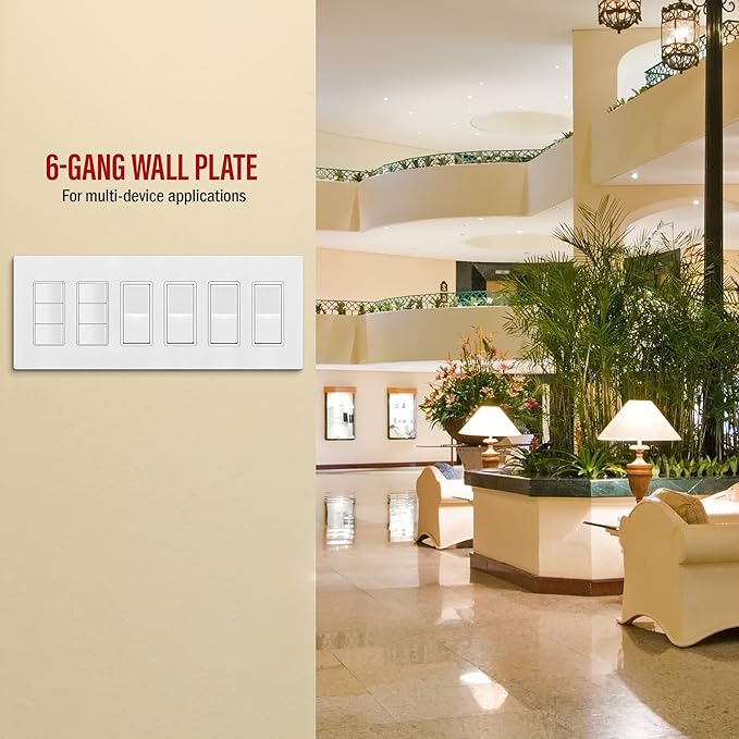 ENERLITES Screwless Decorator Wall Plate Child Safe Outlet Covers, Size 6-Gang 4.68" H x 12.00” L, Unbreakable Polycarbonate Thermoplastic, SI8836-W, Glossy, White