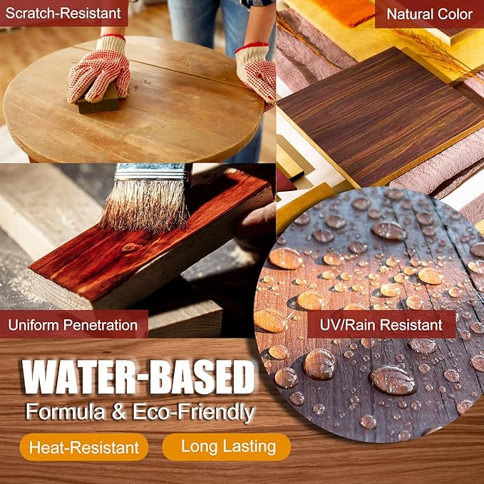 Water Based Wood Stain - Rosewood | Wood Varnish for Indoor ＆ Outdoor Furniture, Wardrobe, Cabinets, Doors, Low Odor ＆ Non-Toxic, Fast Drying, Multiple Classical Finishes - 8.5fl.oz / 250ml