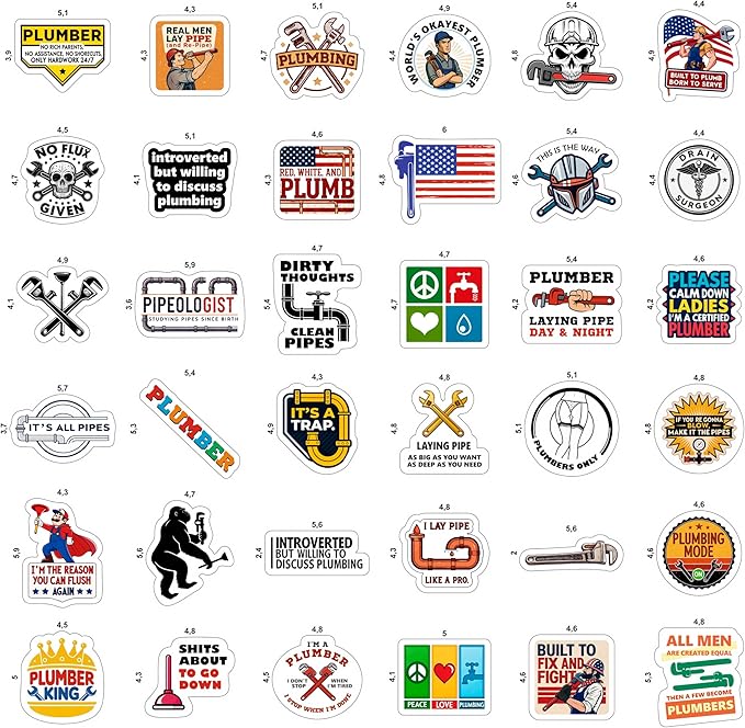 100Pcs Plumbing Stickers Hard Hat, Water Bottles, Laptop - Plumber Sticker - Plumber Gifts for Men - Funny Plumbing Gifts, Party Supplies & Decorations