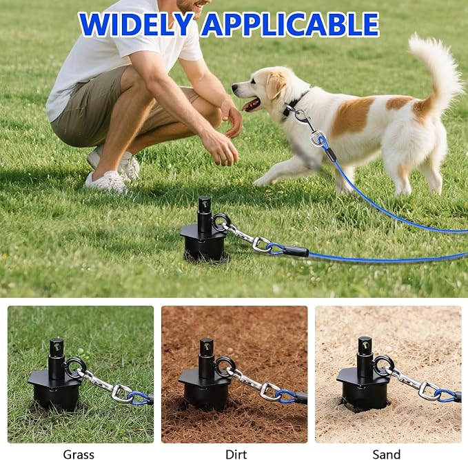 Dog Tie Out Cable&Stake,30FT Dog Leads for Yard,Heavy Duty Ground Anchor | Spiral Dog Stake with 360°Swivel Ring,Chew Proof Rust Dog Tether for Outdoor Yard, Beach, Camping up to 220lbs