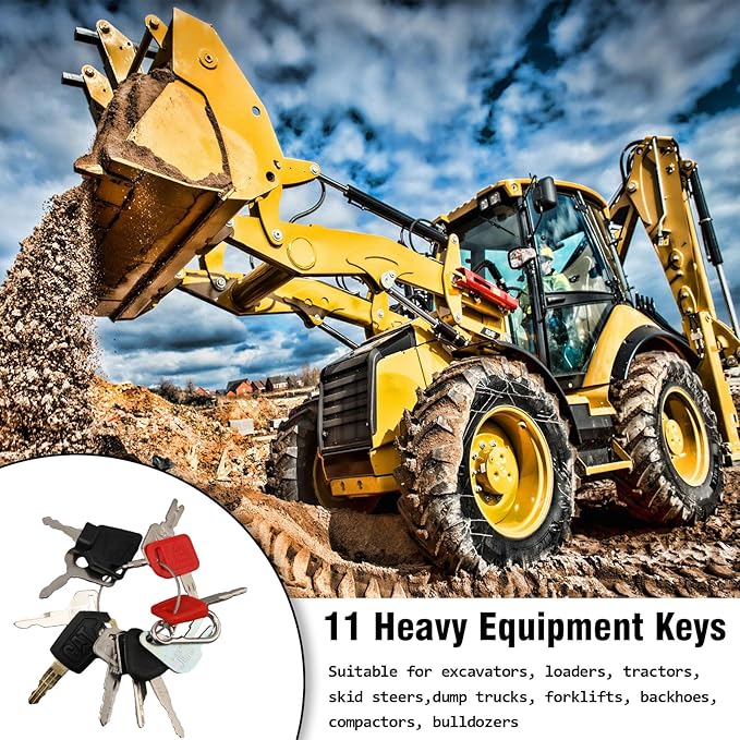 11 Pcs Heavy Equipment Replacement Keys Compatible with CAT, JD, Case, Komatsu, Hyster, Kubota, JCB, Bobcat, Daewoo, JLG, Toyota, Master Ignition Key for Workers and Opeartors