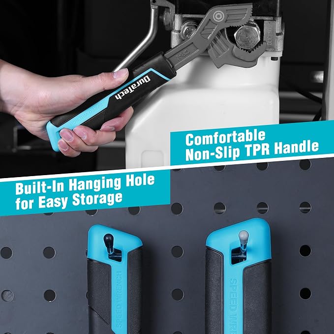 DURATECH 2-Piece Self-Adjusting Wrench Set, 8" & 12" Pipe Wrenches | Adjustable Size 3/8"-1-5/8"(9-41mm), Cr-V Steel, Non-Slip TPR Handle, Pouch, For Home Repair, Mechanic and DIY Projects