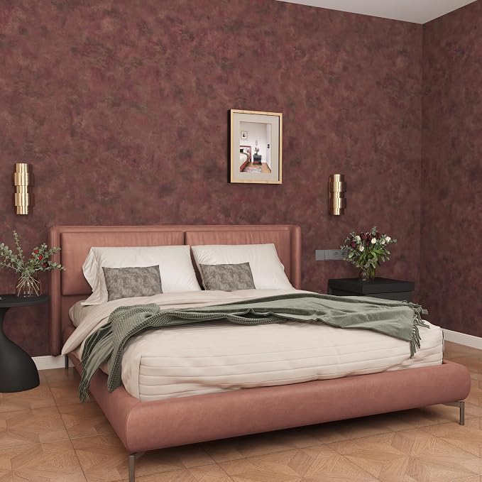 JSEVEM 31"×354" Red Rusty Concrete Wallpaper Peel and Stick Luxury Metallic Industrial Cement Contact Paper Waterproof 3D Textured Adhesive Vinyl Wrap for Countertops Bedroom Living Room Office Walls