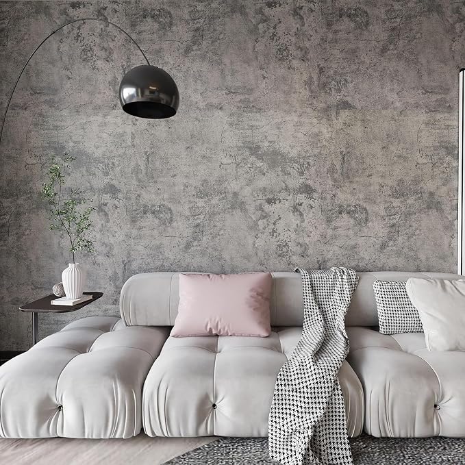Extra Wide Large Size Grey Concrete Wallpaper Peel and Stick Industrial Cement Wall Paper Matte Light Brown Beige 48"×118" Concrete Contact Paper for Countertops Wall Covering for Bedroom Bathroom