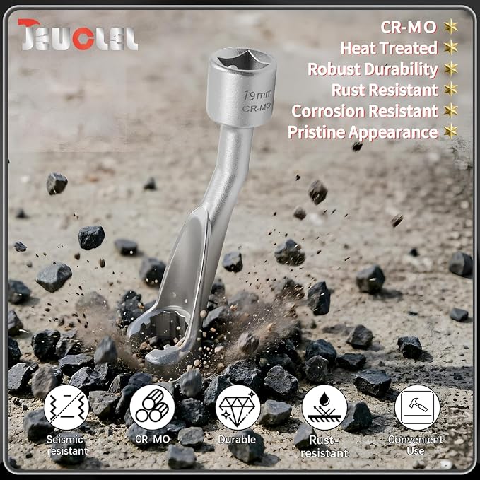 19mm 12 Point 1/2" Dr. Common Rail Injection Fuel Line Nut Socket | Open Socket Wrench, Diesel Engine Temperature Removal Tool, Exhaust Gas Temp Sensor Extractor