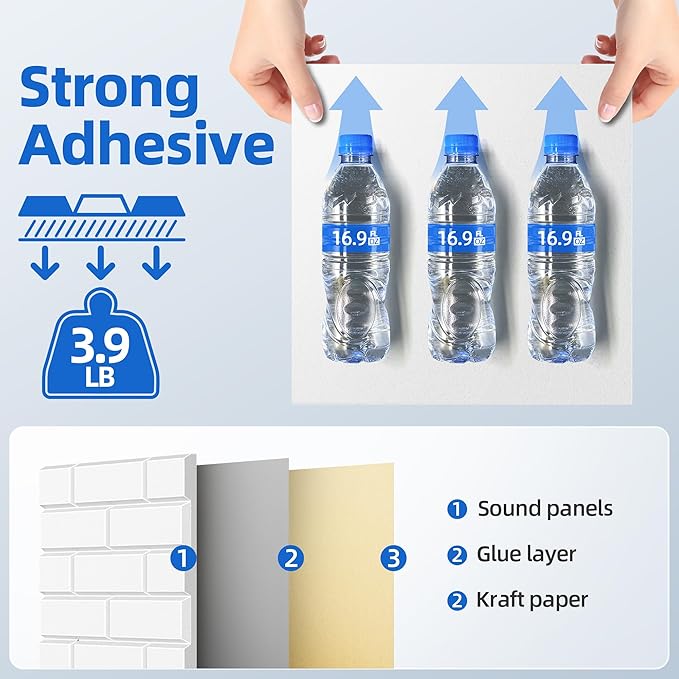 12 Pack Acoustic Panels with Self Adhesive Sound Proof Foam Panels for Wall | 12" X 12" X 0.4" High Density Soundproof Wall Panels, Brick Sound Absorbing Panels for Home Studio Office Decor - White