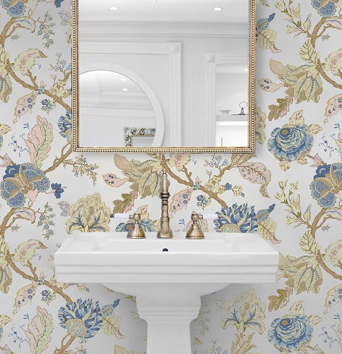 NextWall Kianna Jacobean Floral Peel and Stick Wallpaper (Parchment)