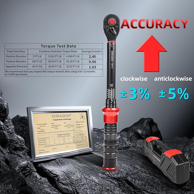 3/8-Inch Drive Torque Wrench 5-50ft.lb/6.8-67Nm | ±3% Precision Dual Direction Torque Wrenches with 72-Tooth Dual Range Scales