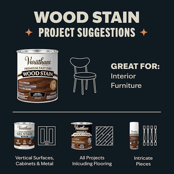 Varathane Premium Fast Dry Wood Stain | 1 Hour Dry Time | 1 Coat Color | Interior Wood Stain | Furniture, Cabinets, Doors, Trim | Quart | Black Cherry