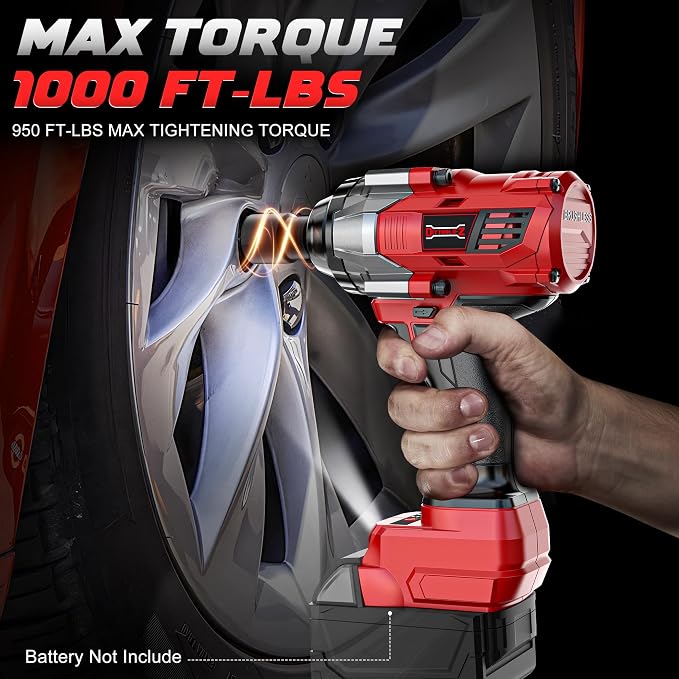 DIYtoolifz Cordless Impact Wrench 1/2" Compatible with Milwaukee 18V Battery, 1000Ft-lbs(1360N.m) High Torque Impact Driver, Electric Impact Gun with 4-Mode Speed, LED Work Light for Car(Bare Tool)