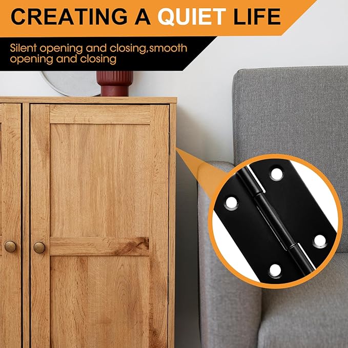 12 PCS 2 inches Black Door Hinge Cabinet Hinges Stainless Steel Butt Hinges Home Furniture Hinges Bisagras for Door, Window, Case Lid, Wooden Box Chest with 72 Mounting Screws, Black