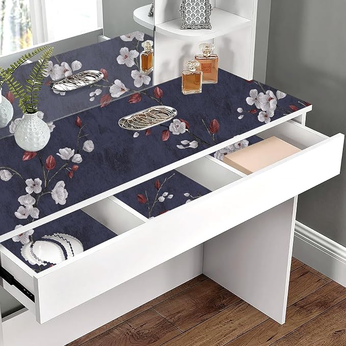 Floral Peel and Stick Wallpaper Flower Tree Contact Paper A Set of 17.5"x1200" Self Adhesive Removable Modern Dark Blue Wall Paper Decorative Wall Covering Countertop Vinyl Film Roll