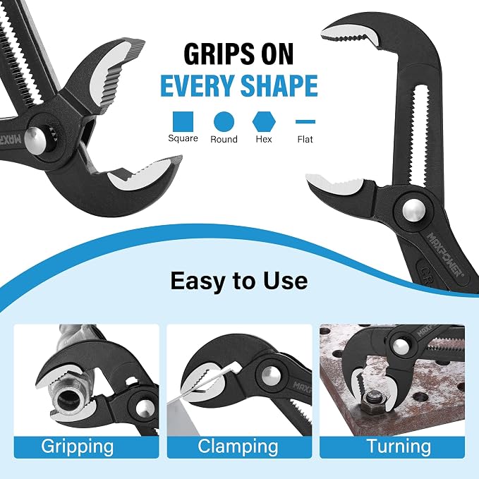 MAXPOWER 16-inch Water Pump Pliers, 3" Jaw Opening V Jaw Adjustable Pliers | Push Button Quick Release Tongue and Groove Pliers, Comfortable Grips