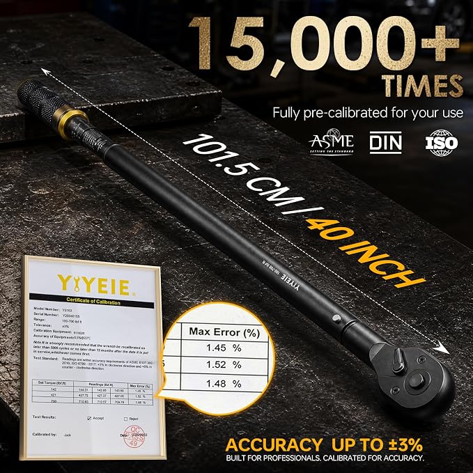 3/4″ Drive Click Torque Wrench Set 3PCS, 100-700 FT-LB/136-949 Nm | ±3% Accuracy, 48-Tooth Ratchet, Dual-Direction Loud Click Torque Wrench for Heavy Trucks, RV, Tractor, Trailer,Diesel Engine