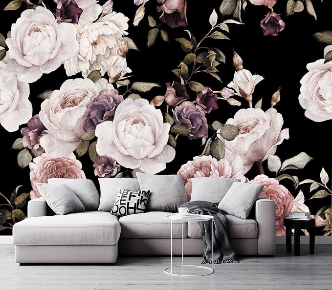Peony Flowers Wall Mural - Purple Flower Wallpaper, Rose Mural - 158" x 110" (Not Self-Adhesive)